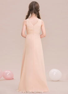 Junior Bridesmaid Dresses Jimena With Ruffle A-Line Floor-Length V-neck Chiffon