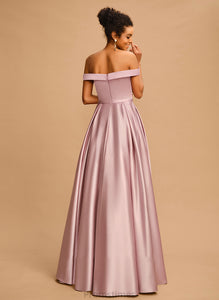 Off-the-Shoulder Floor-Length Satin A-Line Prom Dresses Alejandra