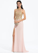 Load image into Gallery viewer, Jersey Sequins Neck Brittany Scoop With Prom Dresses Sheath/Column Lace Train Sweep