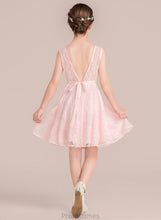 Load image into Gallery viewer, Kaitlin Bow(s) A-Line With Knee-Length Lace Neck Junior Bridesmaid Dresses Scoop Sash