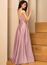 Load image into Gallery viewer, Ball-Gown/Princess Satin Chanel With Floor-Length V-neck Pockets Prom Dresses