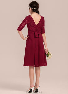 Junior Bridesmaid Dresses Knee-Length Scoop Scarlett A-Line Neck Chiffon