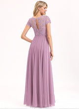 Load image into Gallery viewer, Lace With A-Line Chiffon Scoop Floor-Length Neck Kinsley Prom Dresses Pockets