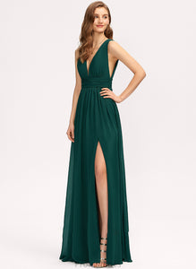 Chiffon V-neck Kiersten Front A-Line Prom Dresses Floor-Length With Split