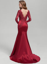 Load image into Gallery viewer, Trumpet/Mermaid Sweep Satin Sequins Reyna With Prom Dresses V-neck Train