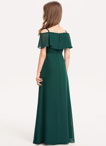 Bow(s) With Off-the-Shoulder Junior Bridesmaid Dresses Andrea Chiffon Floor-Length A-Line