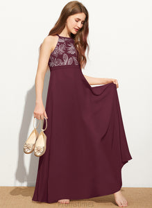 Chiffon Neck With Floor-Length Lace Junior Bridesmaid Dresses Bryanna A-Line Bow(s) Scoop