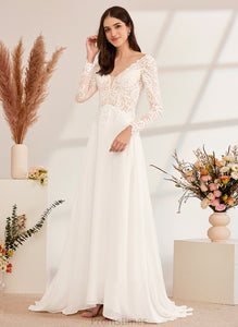 With Train Wedding Dresses Wedding V-neck Dress Gabrielle Beading A-Line Sweep