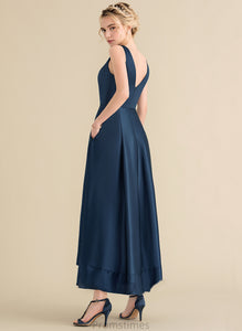 With Abigayle Prom Dresses Asymmetrical Pockets Satin Ball-Gown/Princess V-neck