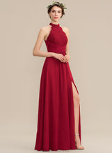 Load image into Gallery viewer, Ruffle Chiffon Lace Front Neck With Split Mallory Floor-Length High A-Line Prom Dresses