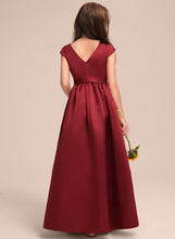 Load image into Gallery viewer, Scoop Neck Pockets Floor-Length A-Line Satin Bow(s) Patricia Junior Bridesmaid Dresses With