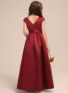 Scoop Neck Pockets Floor-Length A-Line Satin Bow(s) Patricia Junior Bridesmaid Dresses With