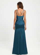 Load image into Gallery viewer, V-neck Floor-Length Prom Dresses With Sheath/Column Pleated Cherish Satin