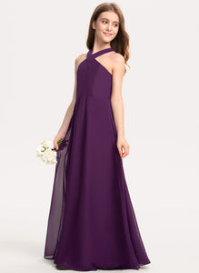 V-neck Lea A-Line Chiffon Floor-Length Junior Bridesmaid Dresses