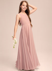 Chiffon A-Line Floor-Length Junior Bridesmaid Dresses Jasmin Scoop With Bow(s) Neck