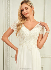 Lace Chiffon A-Line V-neck Leila Wedding Wedding Dresses Lace Floor-Length With Dress