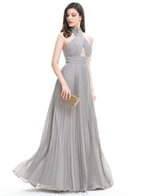 Load image into Gallery viewer, Pleated Taylor Floor-Length Chiffon Halter With A-Line Prom Dresses