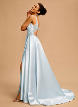 Load image into Gallery viewer, Train Kaleigh Beading V-neck With Prom Dresses Satin Ball-Gown/Princess Sweep