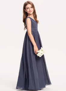 With Ruffle V-neck Ariel A-Line Chiffon Floor-Length Junior Bridesmaid Dresses