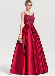 With Lace Ball-Gown/Princess Floor-Length Scoop Prom Dresses Illusion Sequins Satin Jaylyn