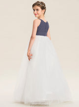 Load image into Gallery viewer, With Tulle Ruffle Neck Scoop A-Line Hana Floor-Length Junior Bridesmaid Dresses Chiffon