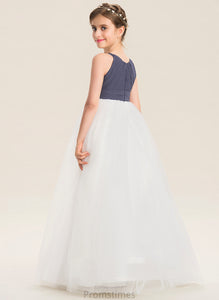 With Tulle Ruffle Neck Scoop A-Line Hana Floor-Length Junior Bridesmaid Dresses Chiffon