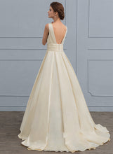 Load image into Gallery viewer, Dress With Train Skyler V-neck Wedding Sweep Satin Lace Ball-Gown/Princess Wedding Dresses