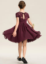 Load image into Gallery viewer, With Neck Junior Bridesmaid Dresses Chiffon A-Line Knee-Length Scoop Mignon Lace Bow(s)