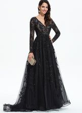 Load image into Gallery viewer, Sequins Prom Dresses With Tulle V-neck Rosemary Ball-Gown/Princess Sweep Lace Train