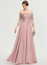 Load image into Gallery viewer, Genesis Floor-Length Chiffon Pleated Lace Ball-Gown/Princess Off-the-Shoulder Sequins With Prom Dresses