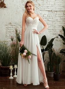 Wedding Split A-Line Wedding Dresses Floor-Length V-neck Ashlyn Dress With Front