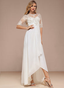 Boat Kaila Asymmetrical Chiffon Neck A-Line Wedding Lace Dress Wedding Dresses