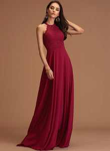 Floor-Length Chiffon Poll Scoop Neck With Lace Prom Dresses A-Line