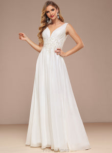 Izabelle Floor-Length Wedding Dresses With A-Line Wedding Sequins Lace Dress V-neck Chiffon