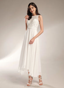 A-Line Wedding Dress Perla Neck Wedding Dresses Scoop Asymmetrical