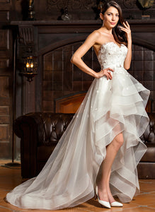 Asymmetrical Tulle Dress Beading Wedding With Alissa A-Line Wedding Dresses Charmeuse Sweetheart Lace Bow(s)