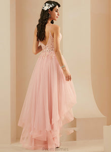 Pru Ball-Gown/Princess Lace V-neck With Tulle Asymmetrical Prom Dresses