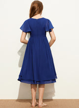 Load image into Gallery viewer, Scoop Knee-Length A-Line Junior Bridesmaid Dresses Chiffon Neck Alivia With Bow(s)