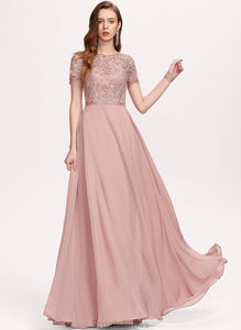 Chiffon Prom Dresses A-Line Neck Scoop Floor-Length With Nathaly Sequins