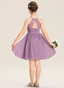 Knee-Length Junior Bridesmaid Dresses Beading A-Line Neck Ruffle Chiffon Lilly With Scoop