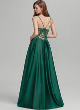 Load image into Gallery viewer, A-Line Front V-neck Split Floor-Length With Annabella Prom Dresses Satin