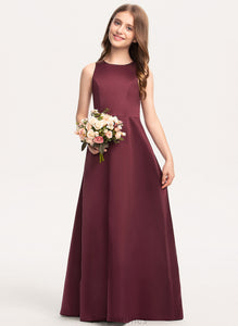 Junior Bridesmaid Dresses Neck Satin Floor-Length Scoop Cassidy A-Line