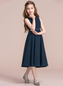 A-Line Tea-Length Scoop Ruffle Neck Chiffon With Michelle Junior Bridesmaid Dresses