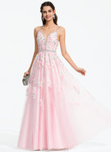 Load image into Gallery viewer, Ball-Gown/Princess Tulle Vicky V-neck With Prom Dresses Floor-Length Beading Sequins