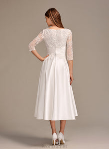 Pockets Wedding Mattie Neck A-Line Tea-Length Wedding Dresses With Dress Scoop