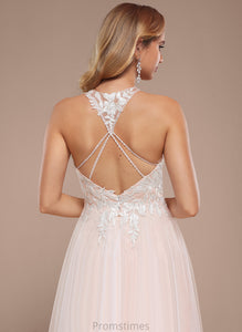 Sequins Train Tulle Sweep With Halter Dress Beading A-Line Wedding Lace Wedding Dresses Kaylah