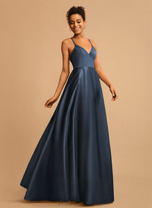 Martha Floor-Length Satin Prom Dresses A-Line V-neck