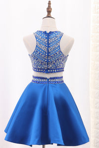 2024 Homecoming Dresses A-Line Scoop Satin Beads&Sequins Short/Mini