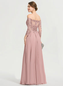 Genesis Floor-Length Chiffon Pleated Lace Ball-Gown/Princess Off-the-Shoulder Sequins With Prom Dresses