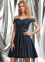 Load image into Gallery viewer, Satin Prom Dresses Off-the-Shoulder Short/Mini With Aliyah A-Line Lace Sequins